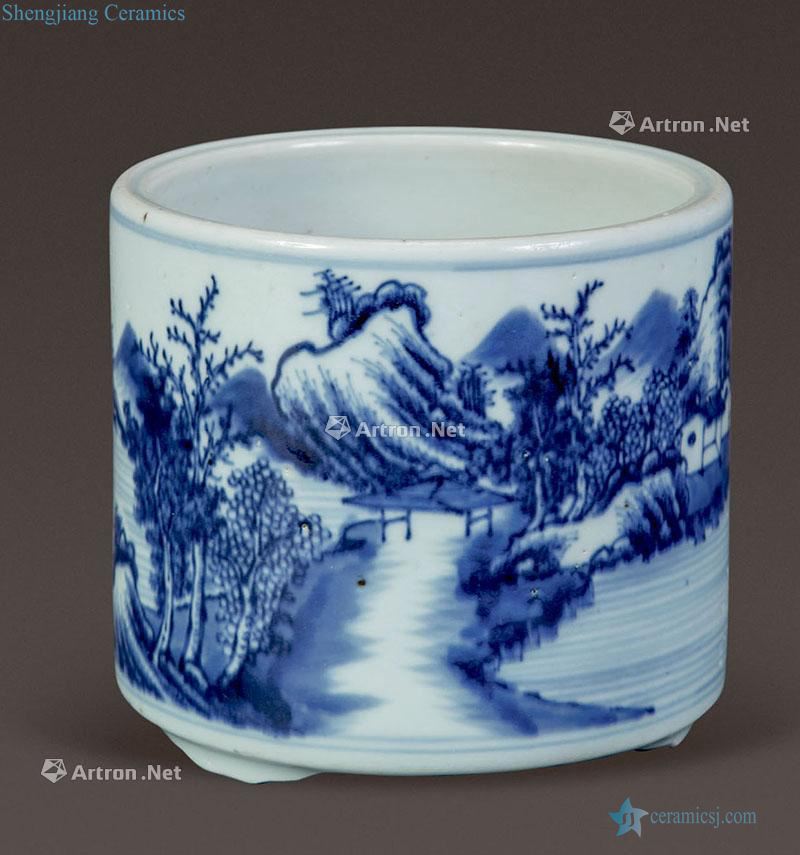 qing Blue and white landscape grain furnace