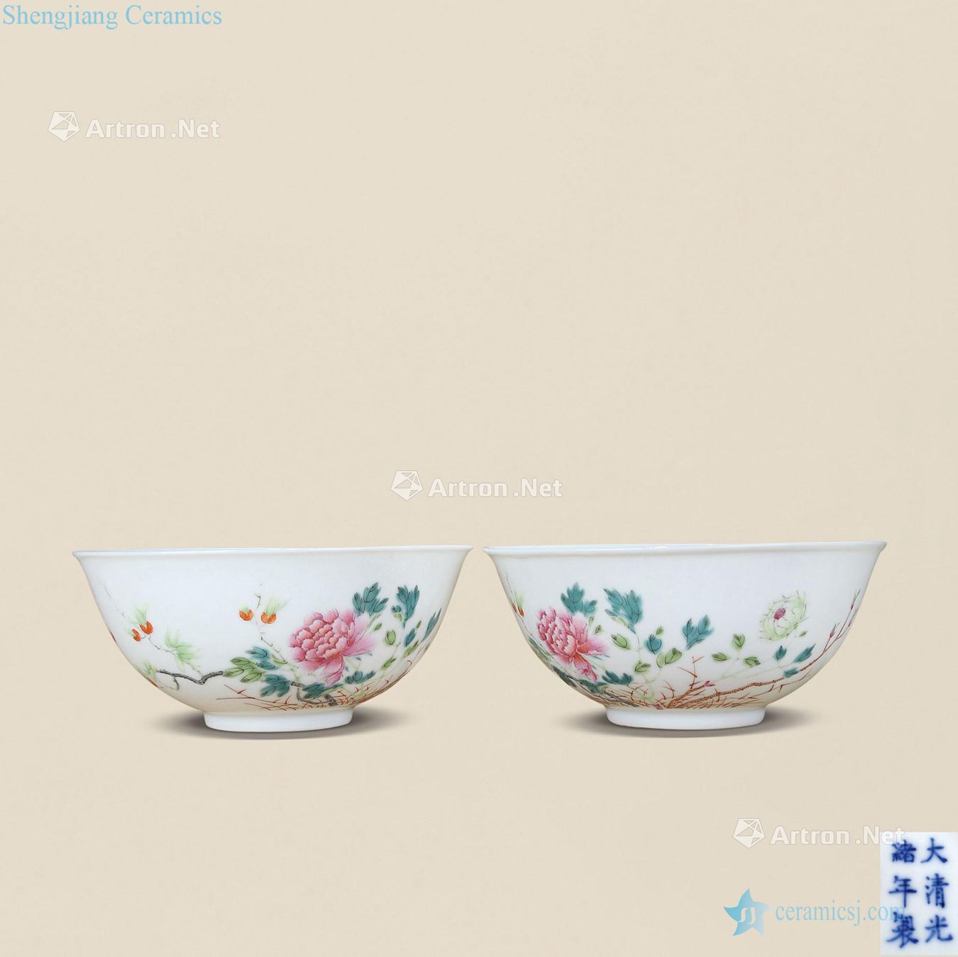 Pastel flowers green-splashed bowls reign of qing emperor guangxu (a)