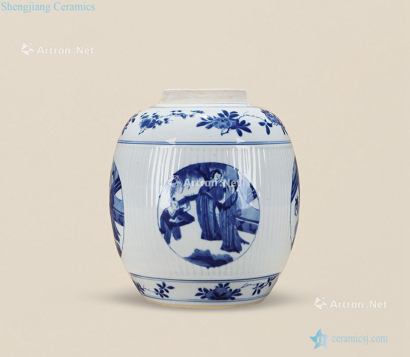 The qing emperor kangxi Blue and white medallion ladies line cans