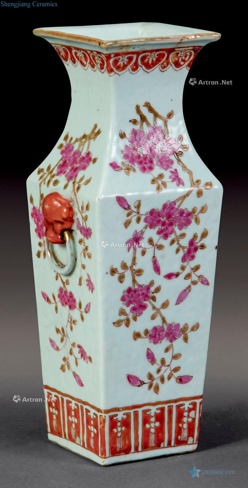 Pastel flowers double lion reign of qing emperor guangxu ear square bottles