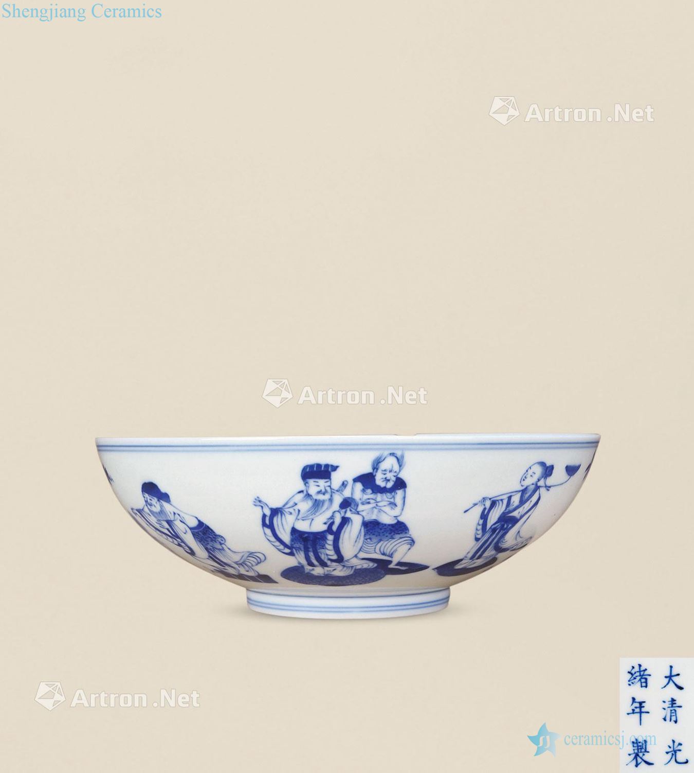Qing guangxu Blue and white the eight immortals green-splashed bowls
