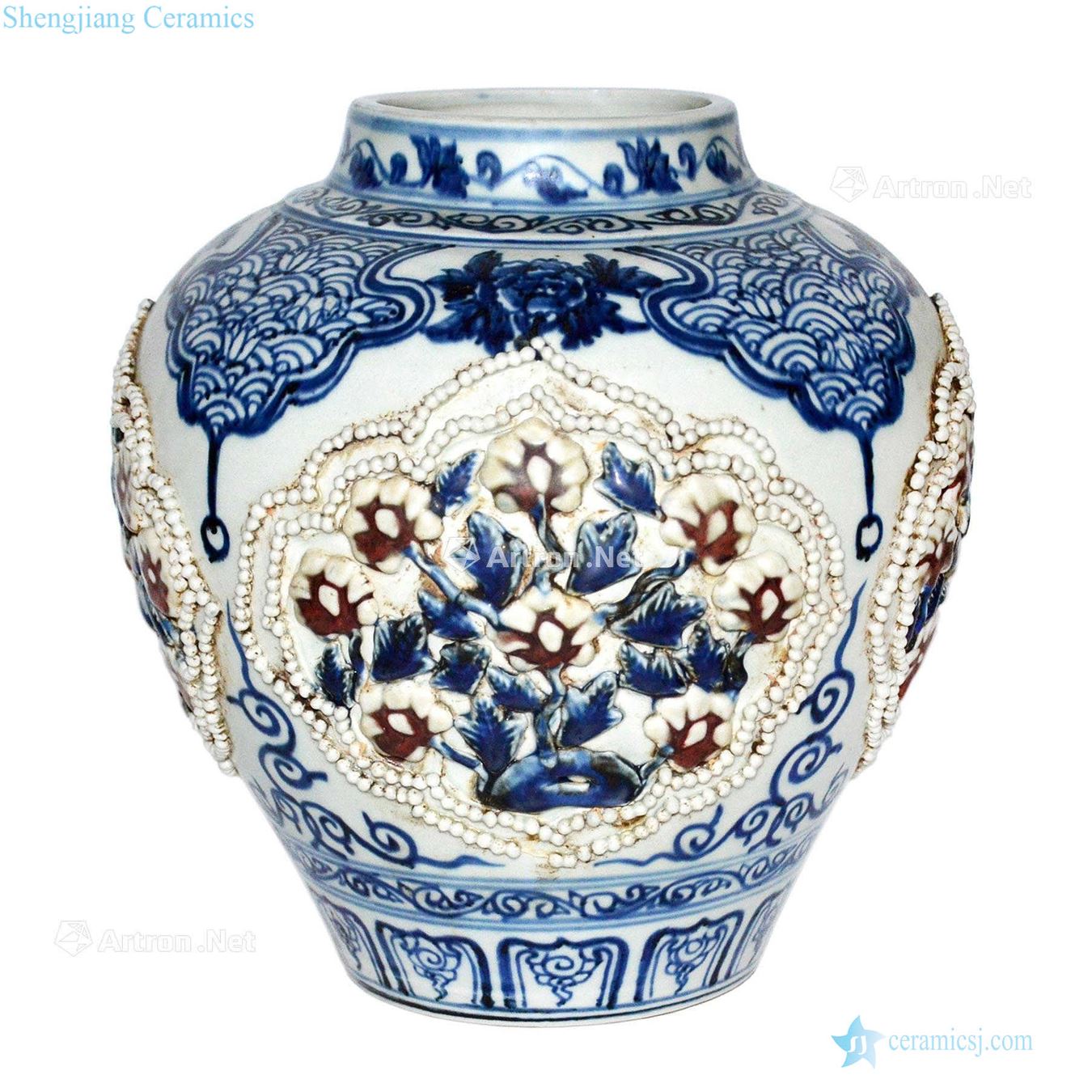 yuan Blue youligong nib medallion flower round bottles