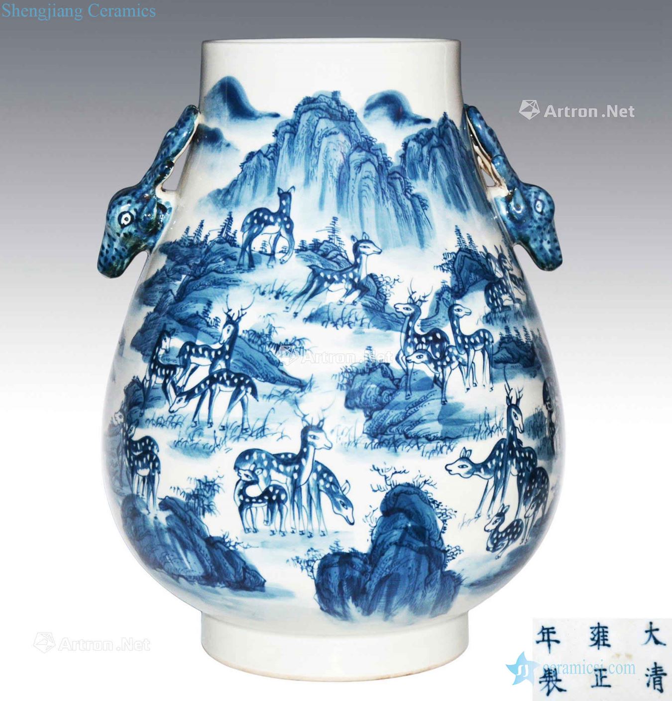 qing Blue and white deer head statue