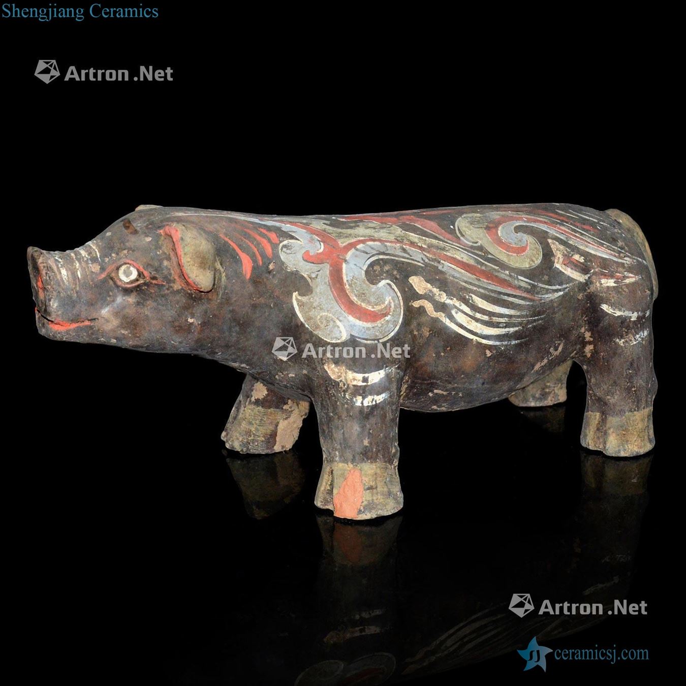 Han pottery sculptures carved volume moire pig