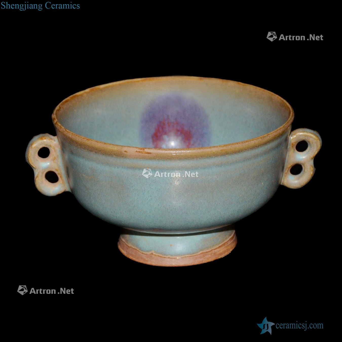 The song dynasty The blue glaze masterpieces purple double ear footed bowl