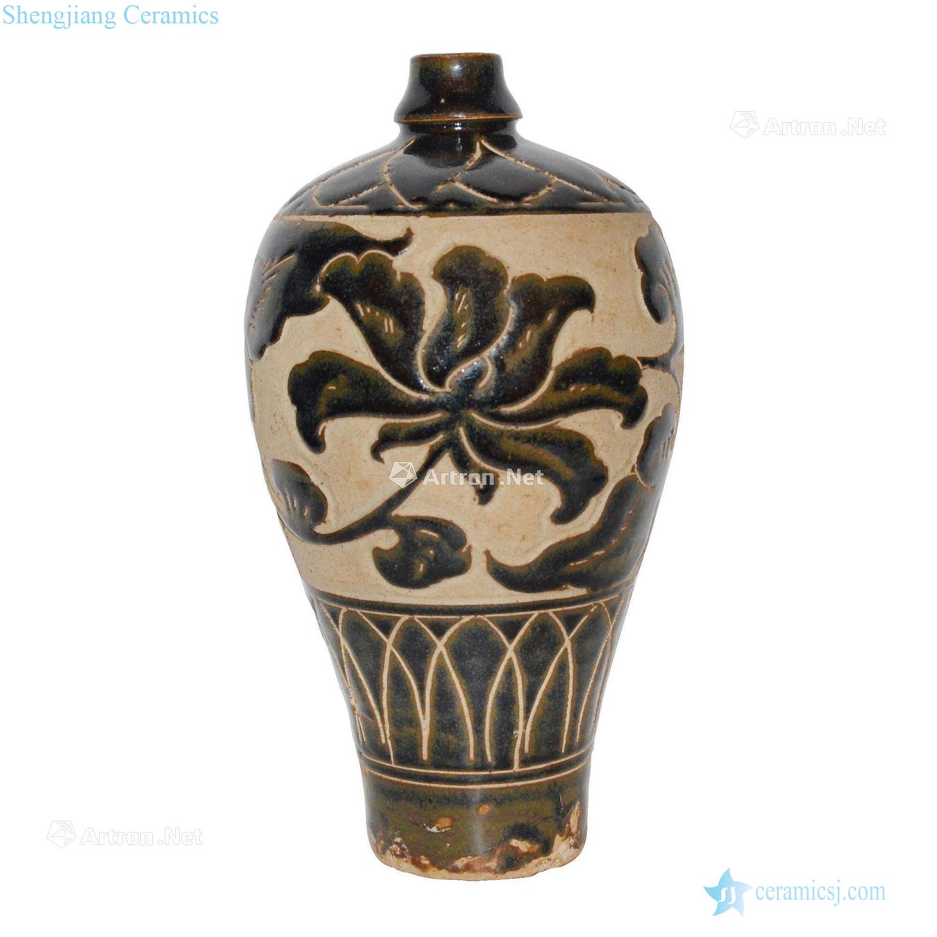 Xixia sauce glaze peony plum bottle of carve patterns or designs on woodwork