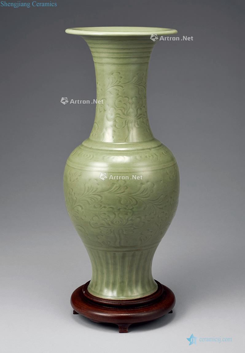 Ming Celadon carved flower grain bottle