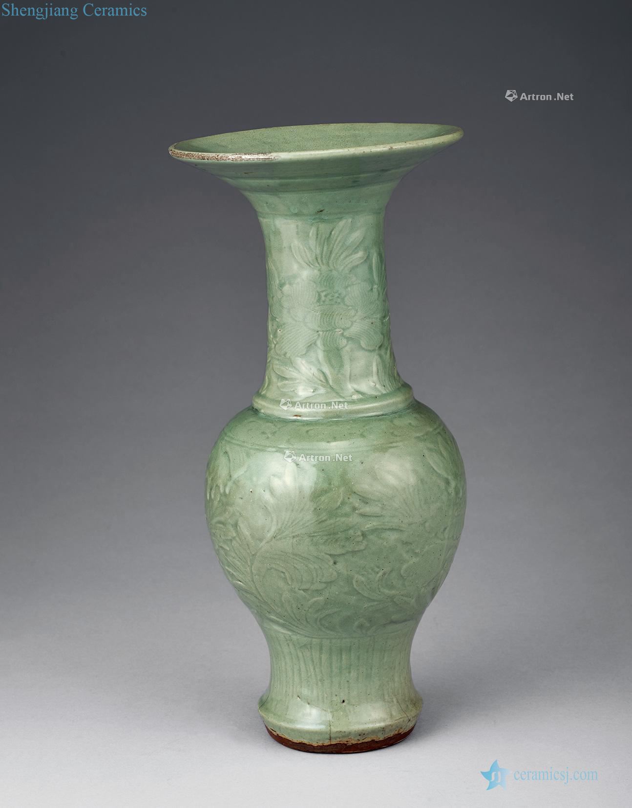 Ming Carved celadon vase peony grains