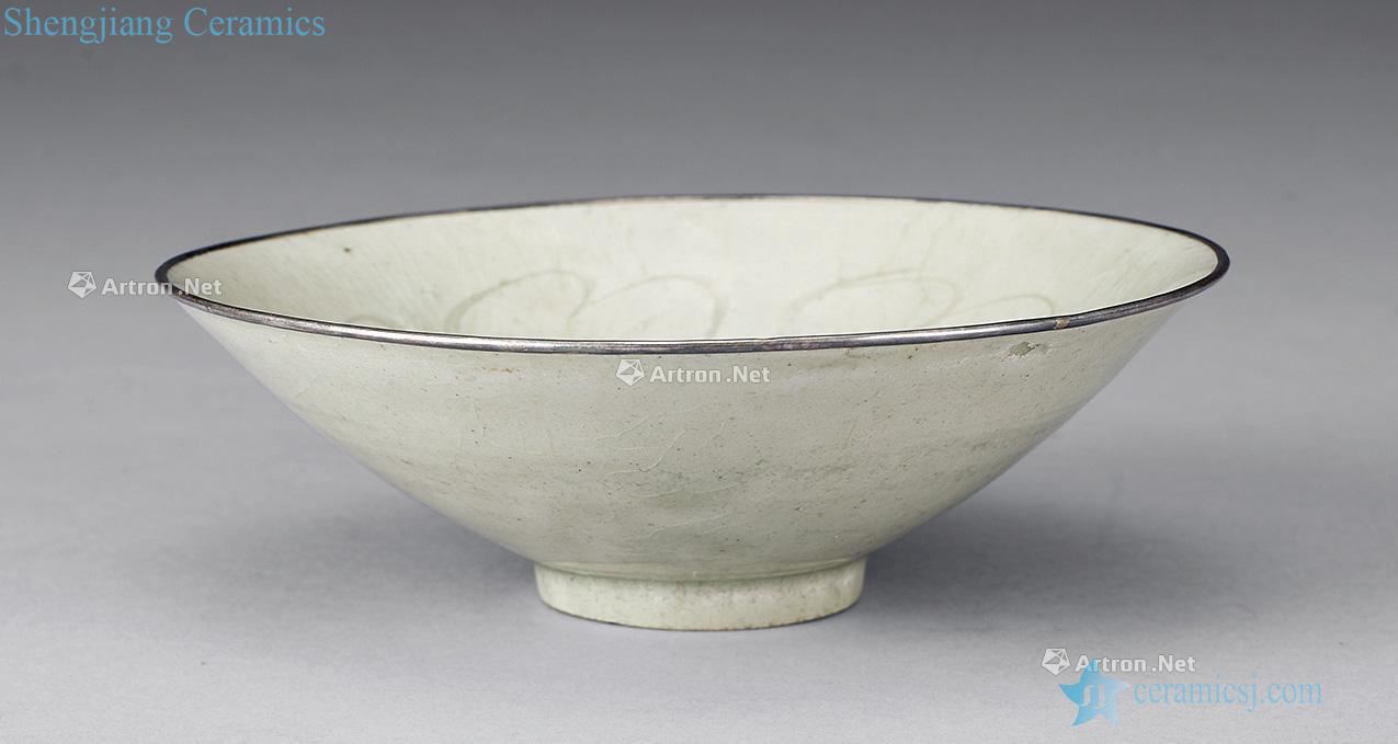 Song green silvering side carved flowers green-splashed bowls