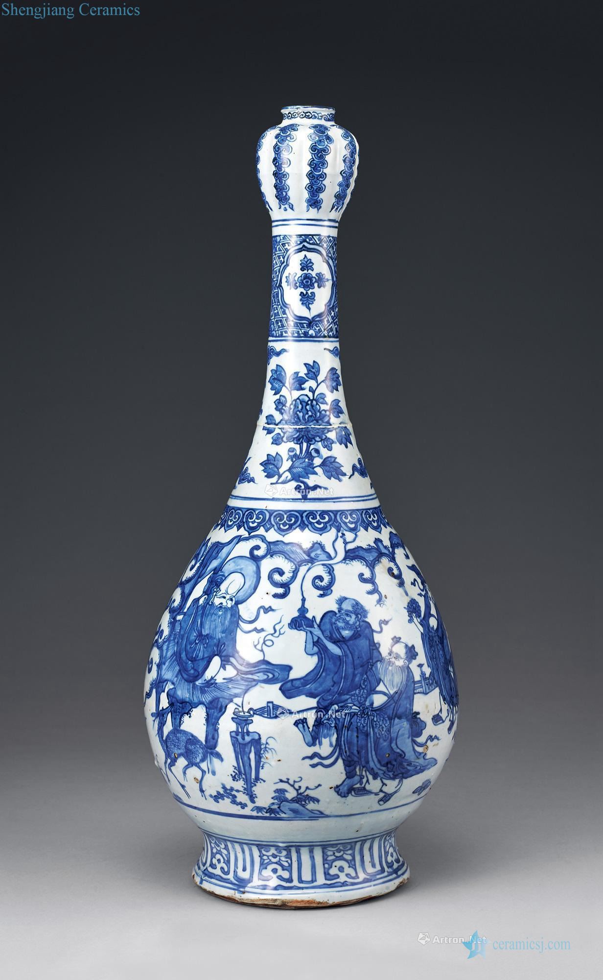 Ming jiajing Celebrates the life of the eight immortals blue and white garlic bottles