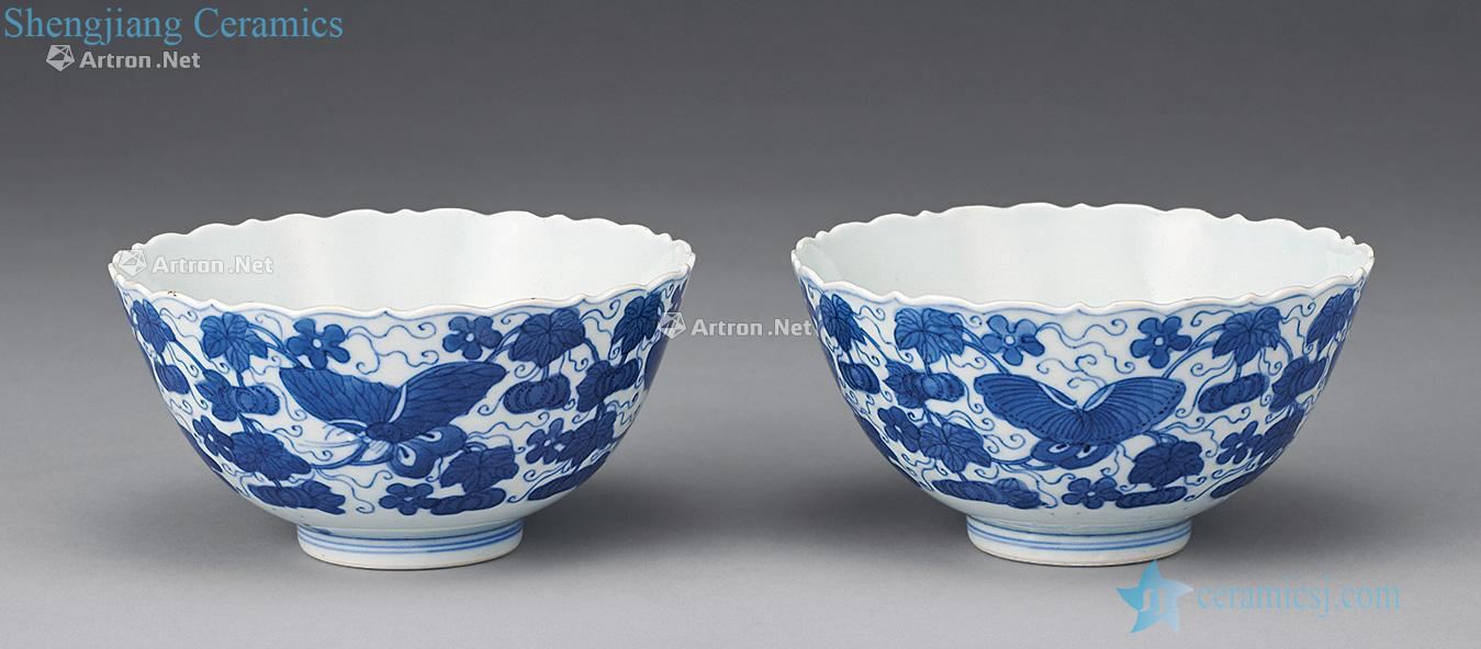 qing Blue and white flower butterfly tattoo bowl (a)