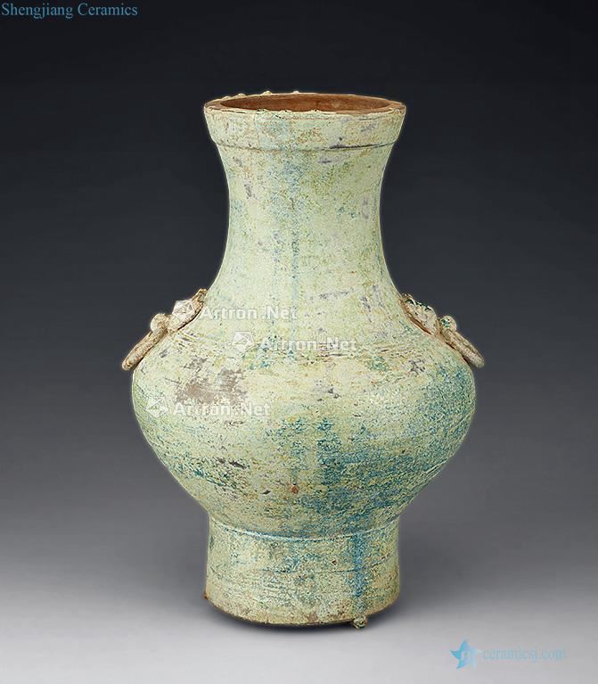 han Green glaze vase with a double beast