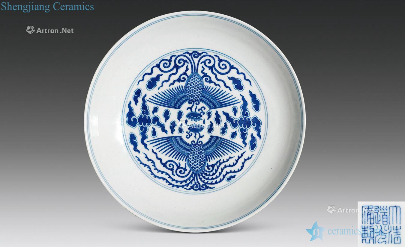 Qing daoguang Blue and white double phoenix tray