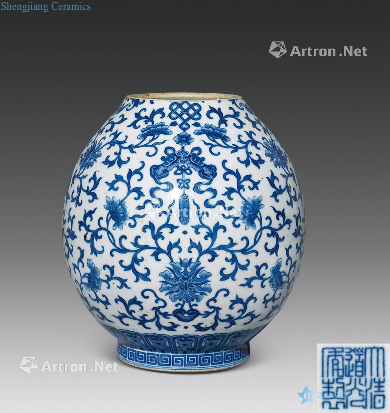Qing daoguang Blue and white auspicious more grain to the bottle