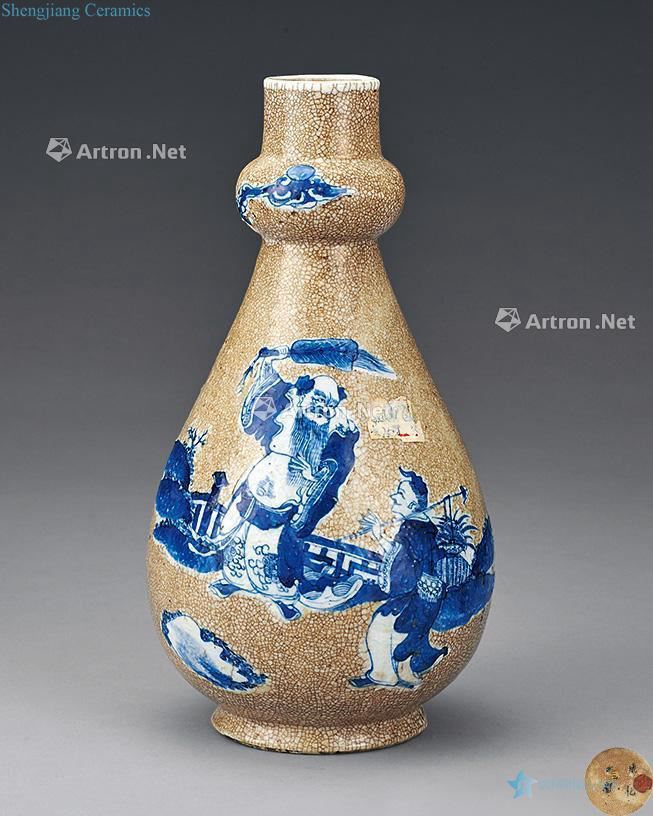 Qing imitation elder brother kiln stories of blue and white gourd bottle