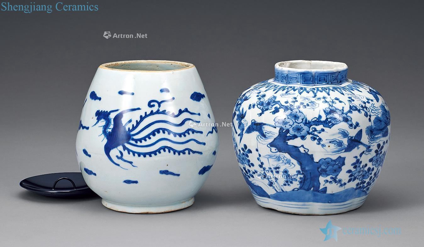 qing Double phoenix grain canister (two)