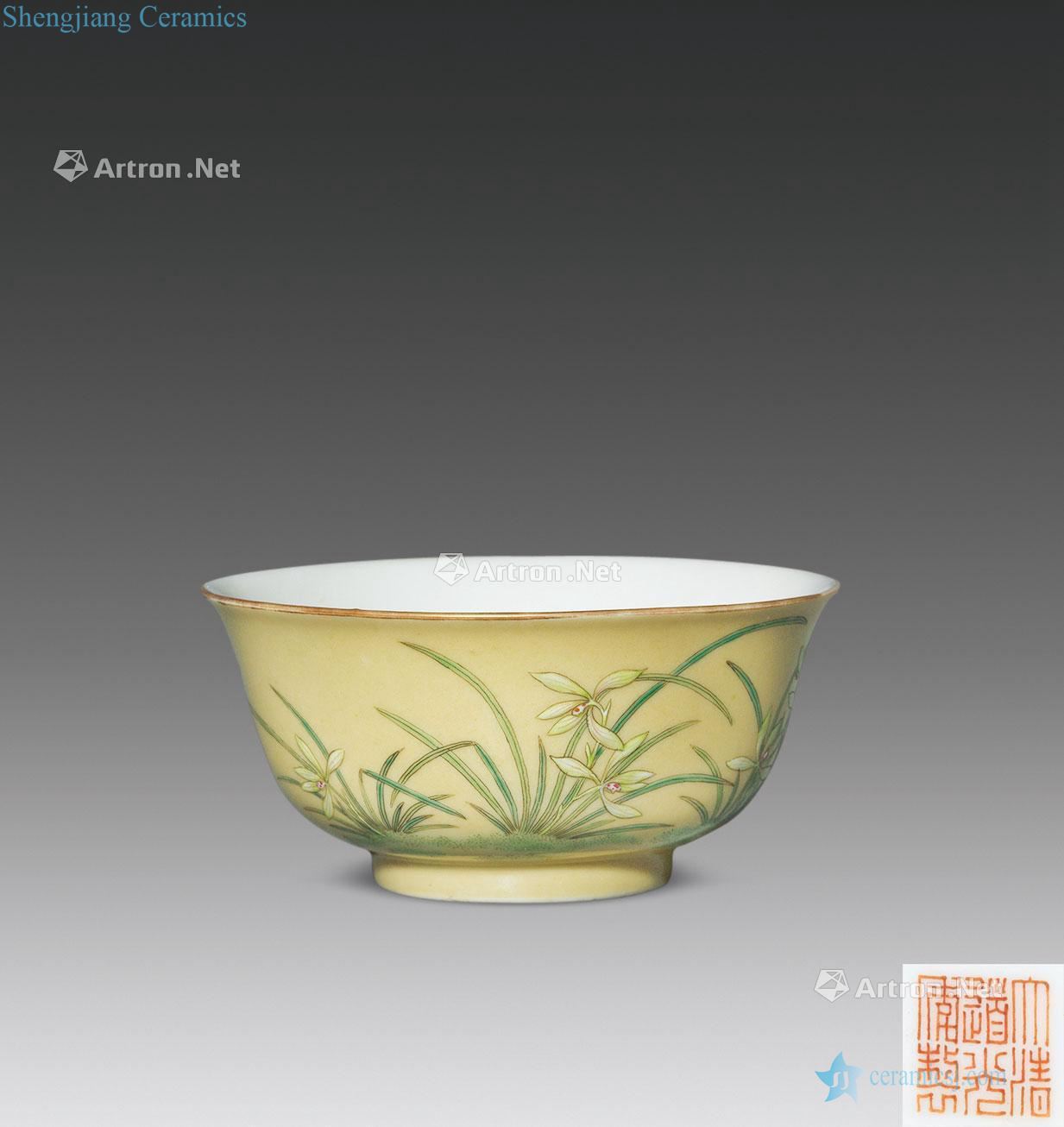 Qing daoguang Cream-colored pastel orchid verse bowl
