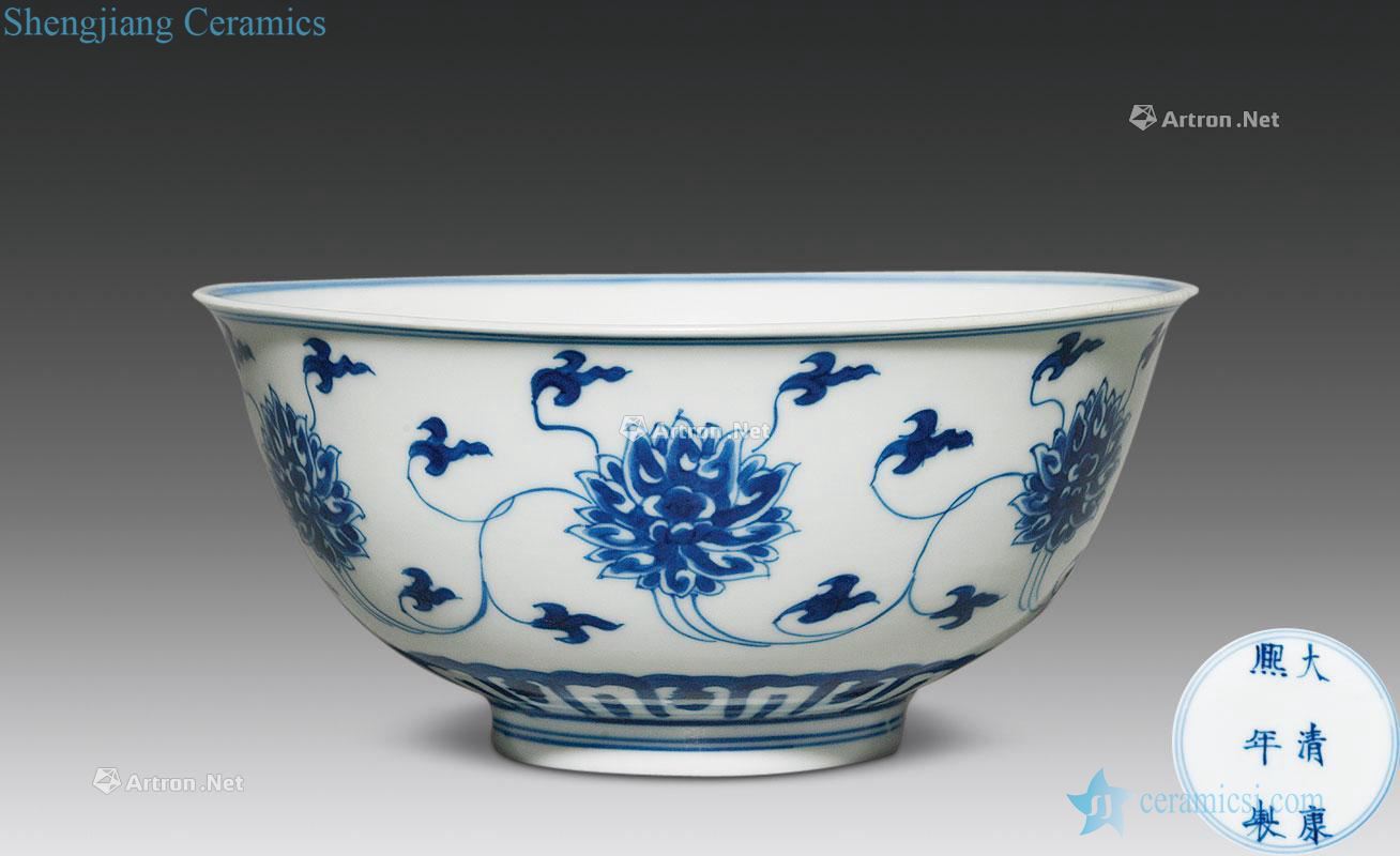 The qing emperor kangxi Blue and white lotus flower green-splashed bowls