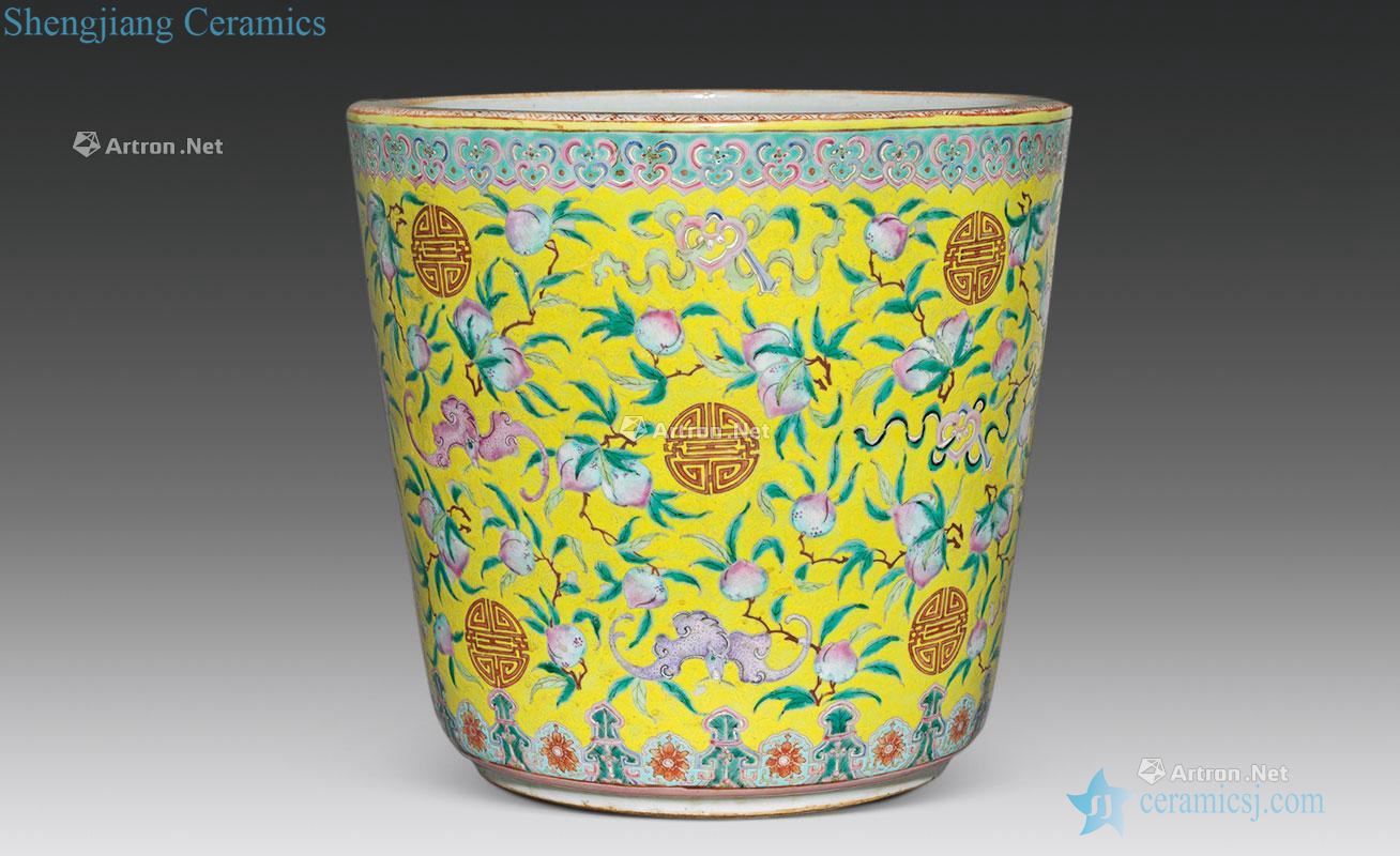 Qing guangxu Huang pastel live grain big flower pot