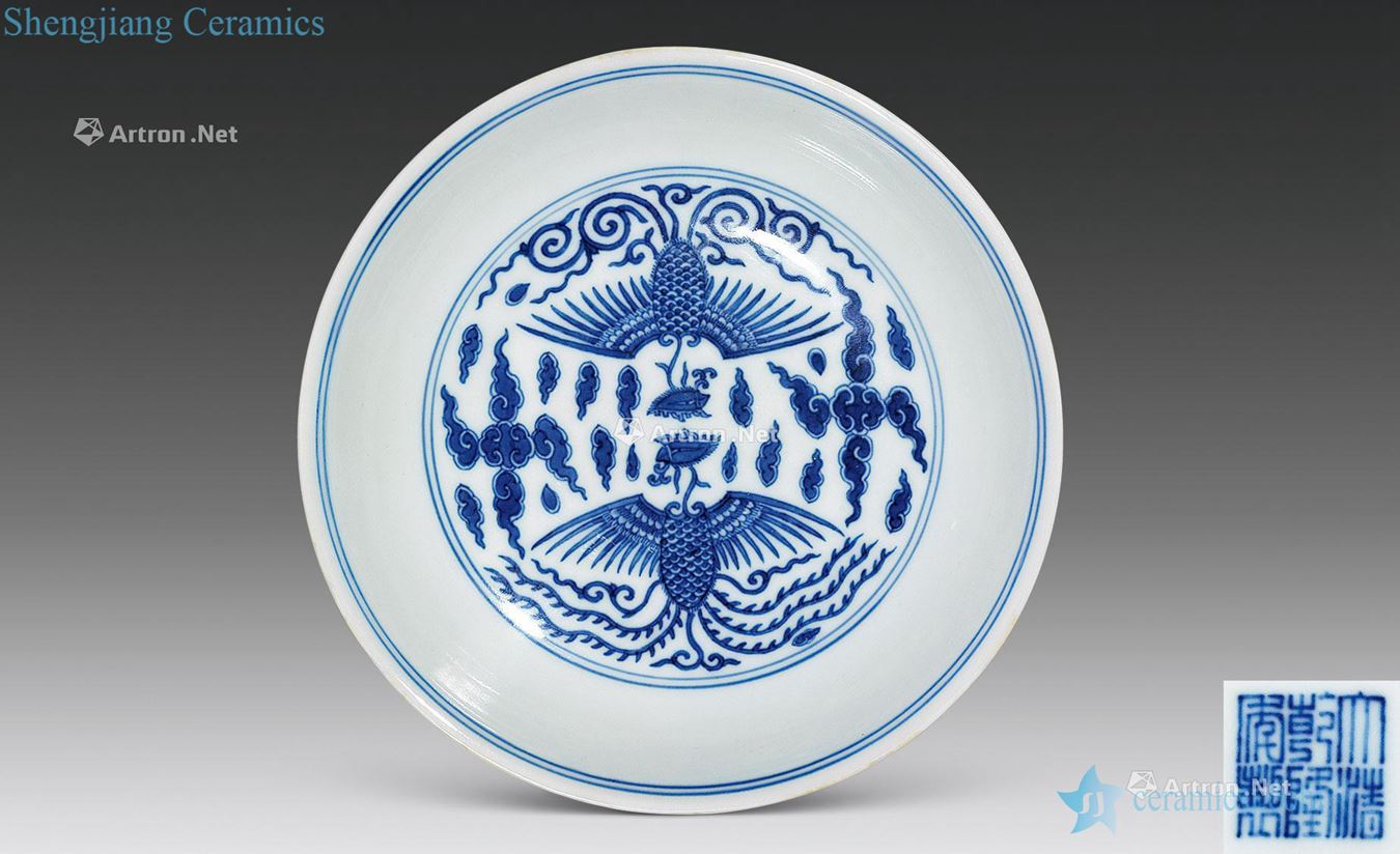 Qing qianlong Blue and white double phoenix tray