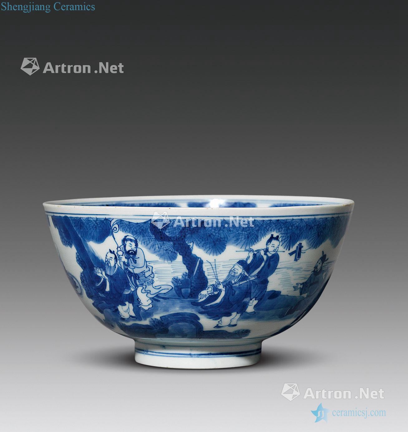 The qing emperor kangxi Blue and white the eight immortals birthday green-splashed bowls