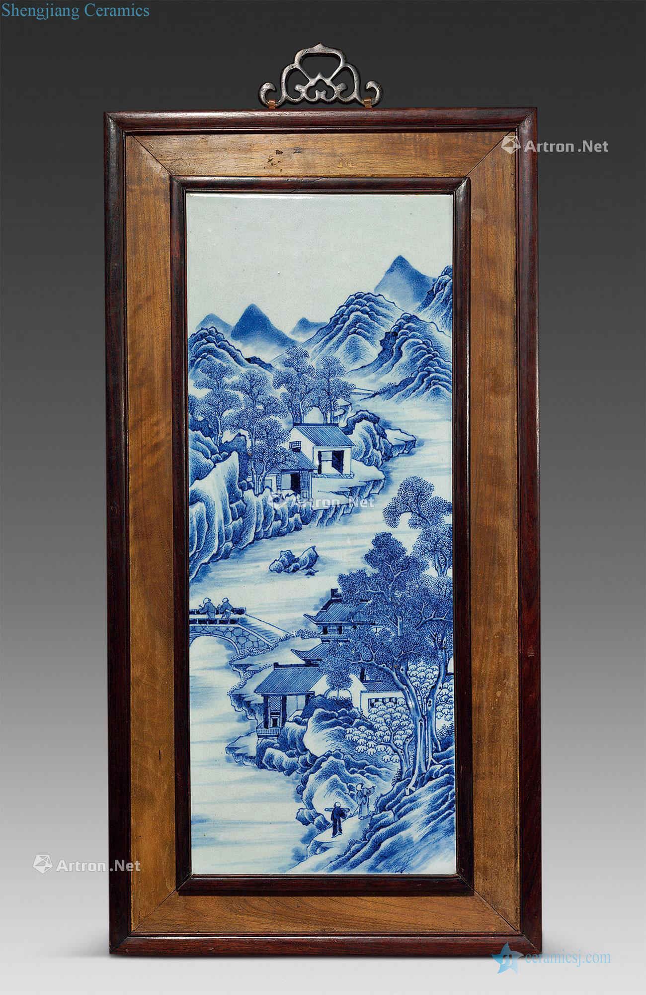 Mid qing Blue and white landscape pattern porcelain plate