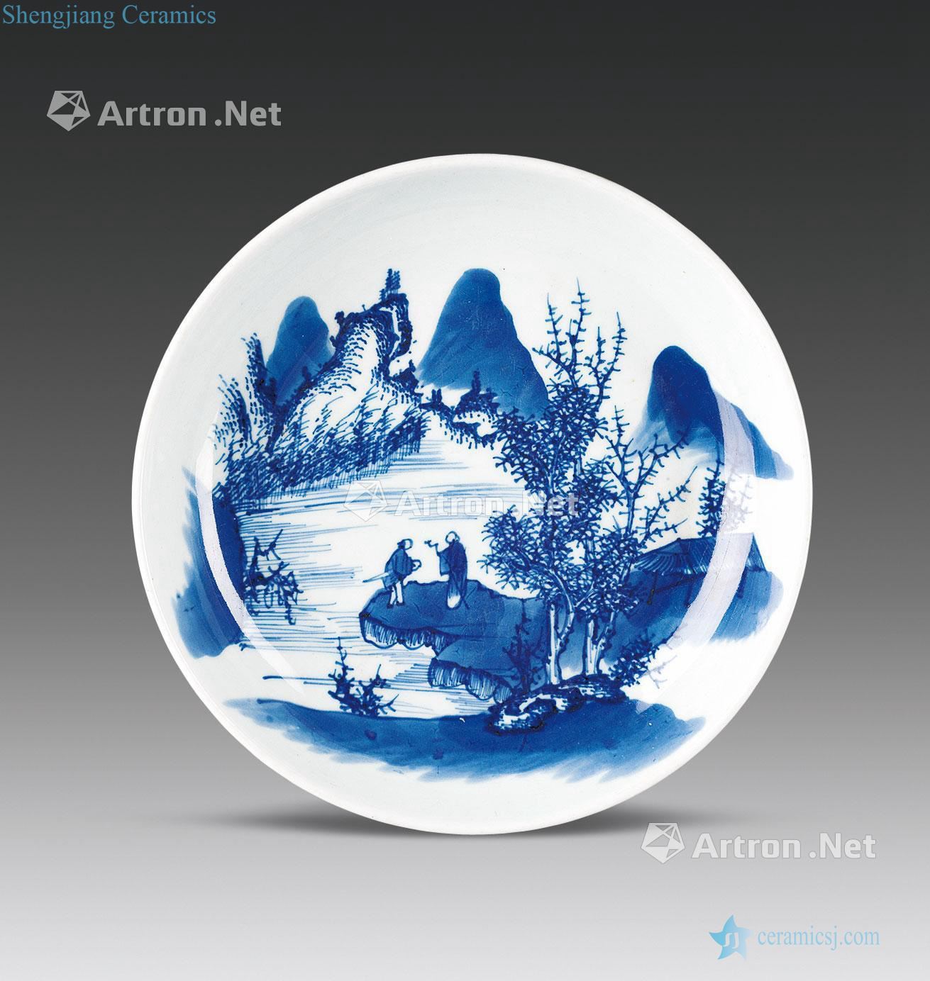 Qing yongzheng Blue and white landscape tray