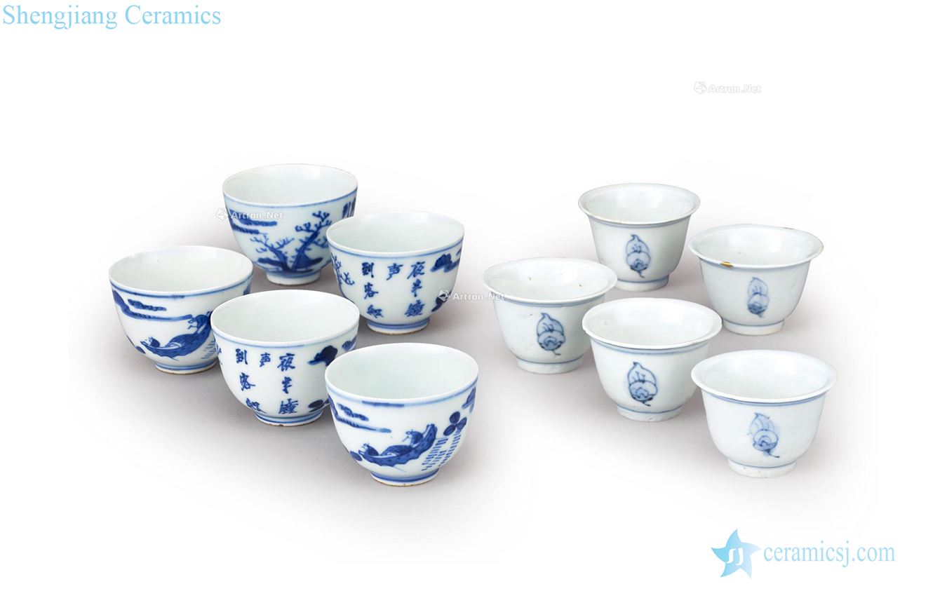 qing Blue and white flowers verse 10 cups