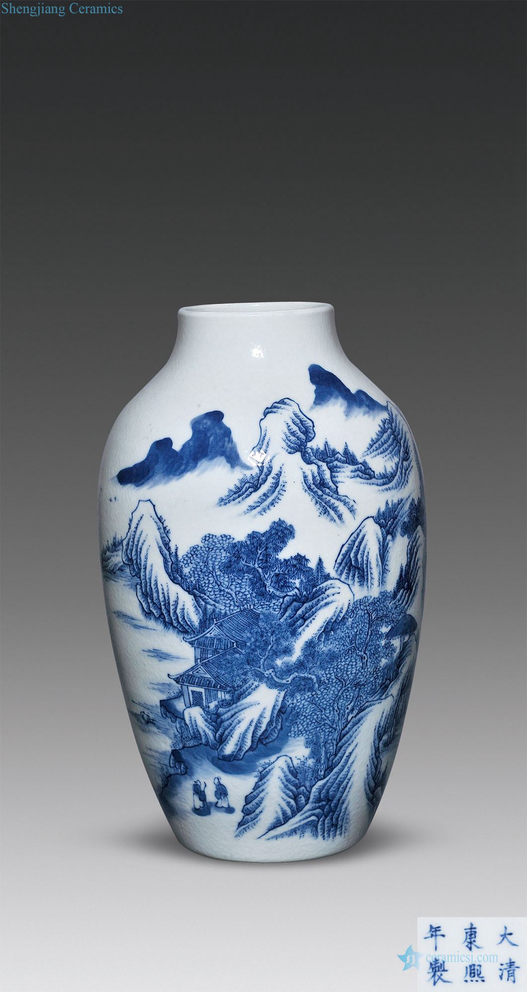In late qing dynasty Blue and white landscape character lines