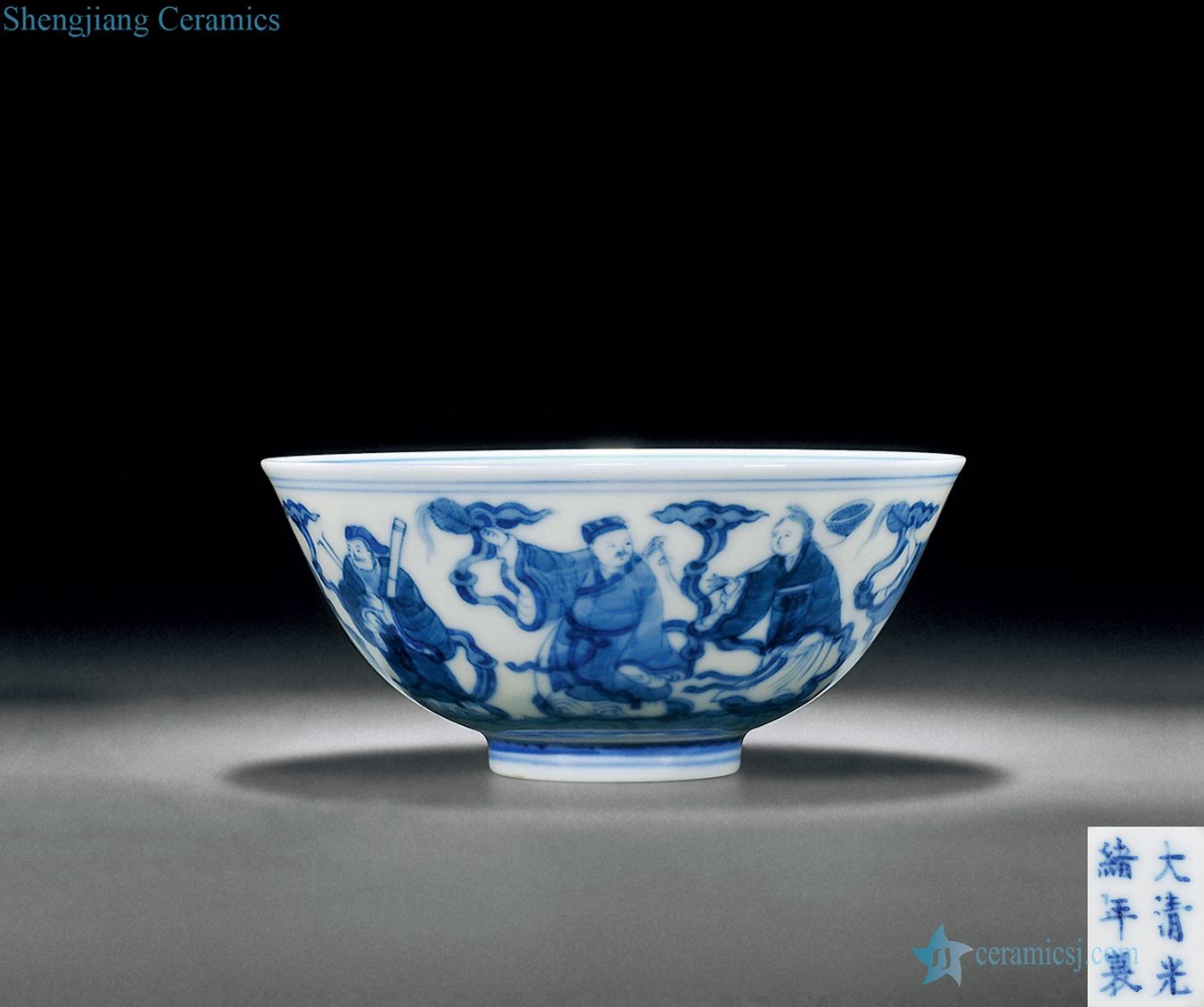 Qing guangxu Blue and white figure small bowl of the eight immortals