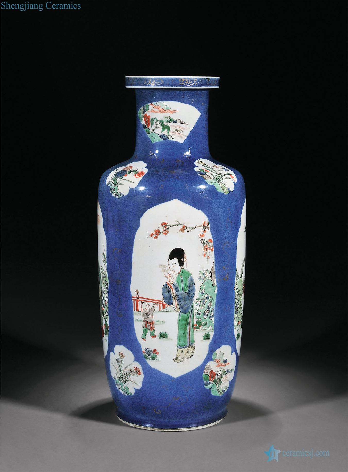 The qing emperor kangxi with blue glaze colour flower medallion multicoloured had wooden stick