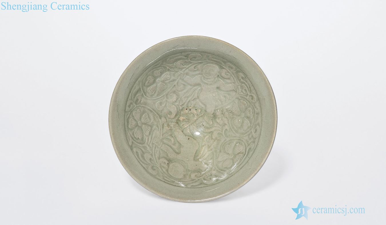 yuan Yao state kiln green glaze stamps baby play figure small bowl