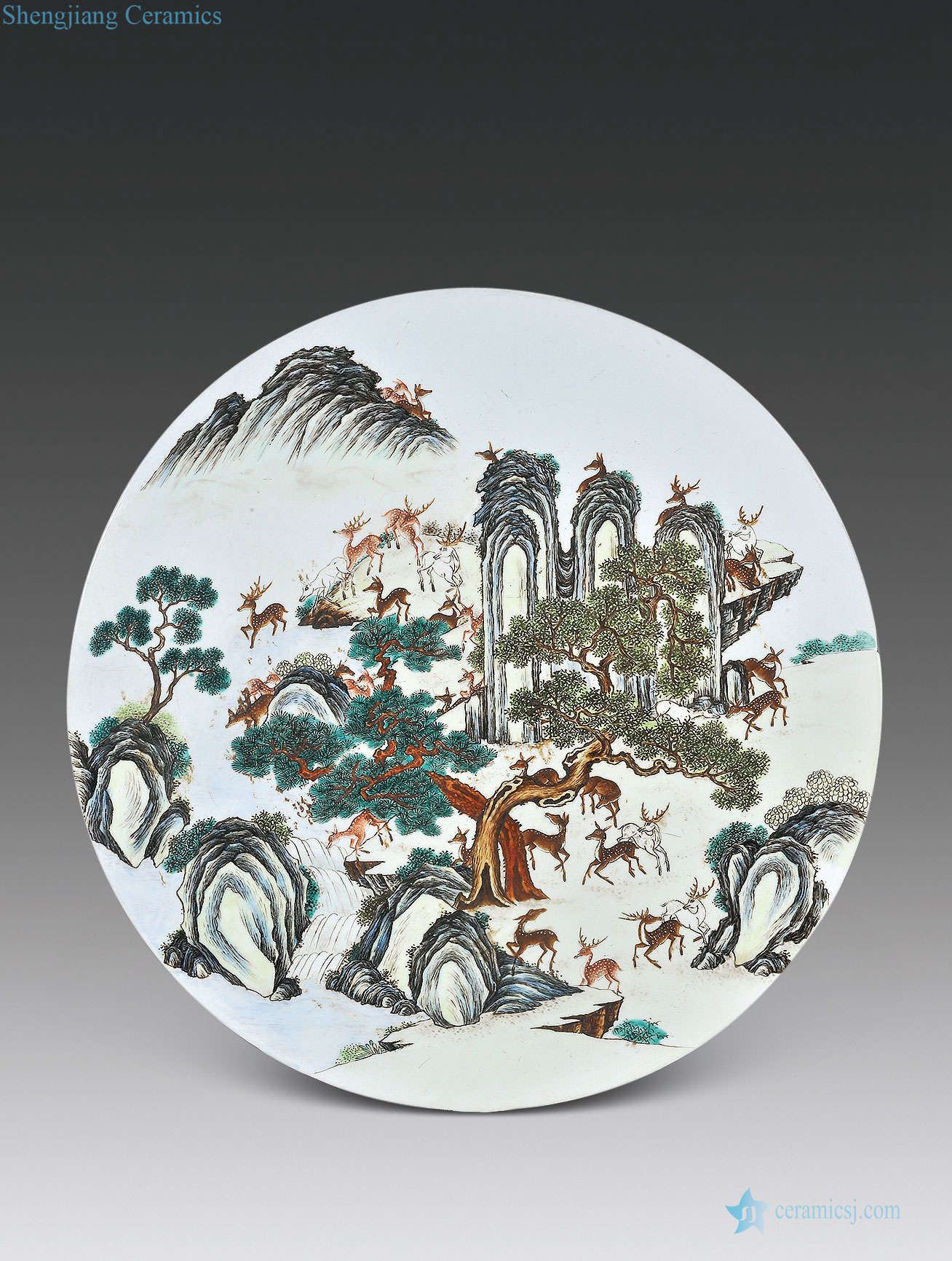 Deer figure porcelain plate in pastel