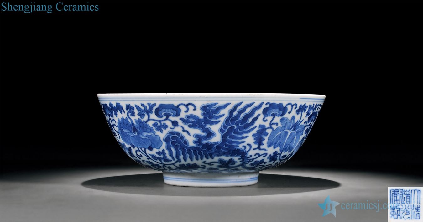 Qing daoguang Blue and white floral real talent grain big bowl