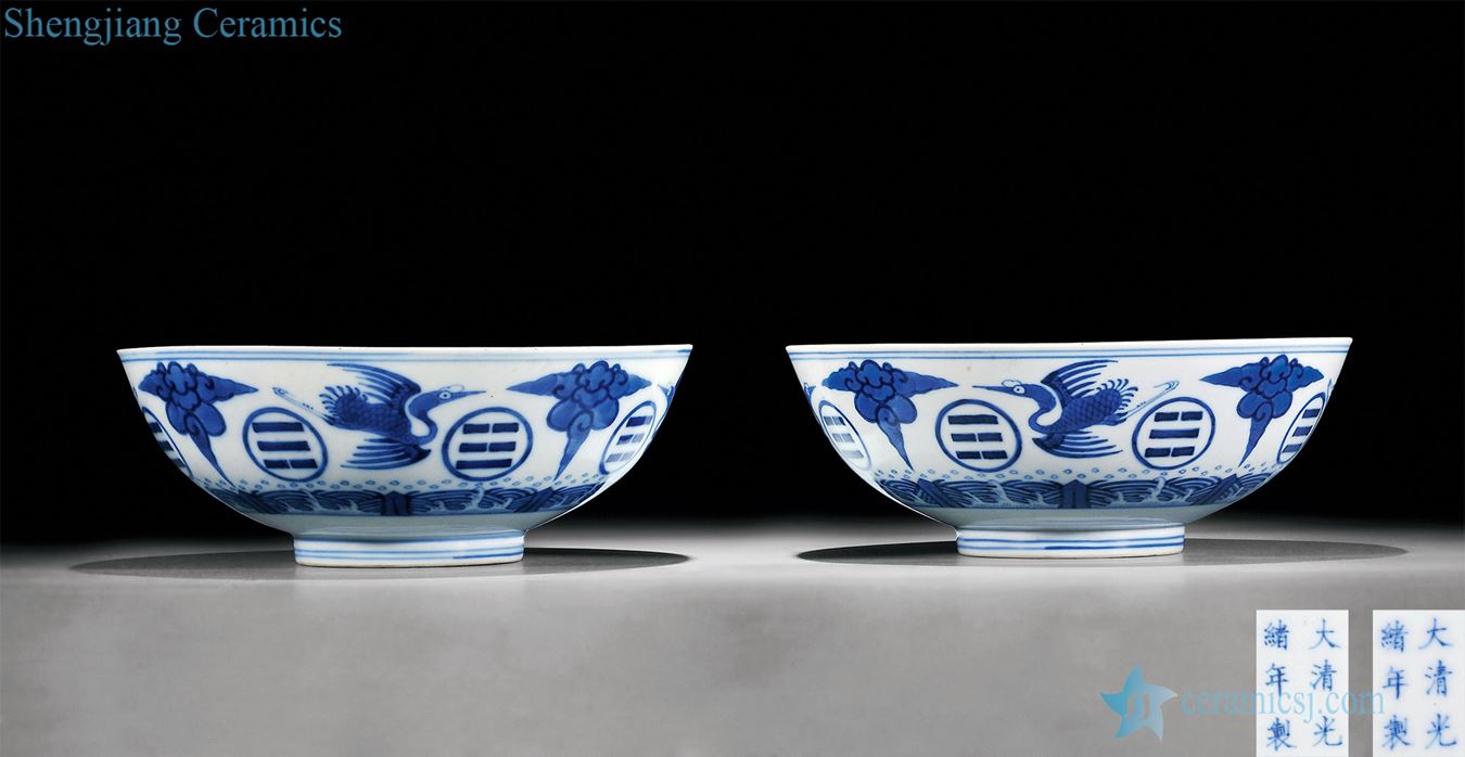 Qing guangxu Blue and white gossip James t. c. na was published grain large bowl of (a)