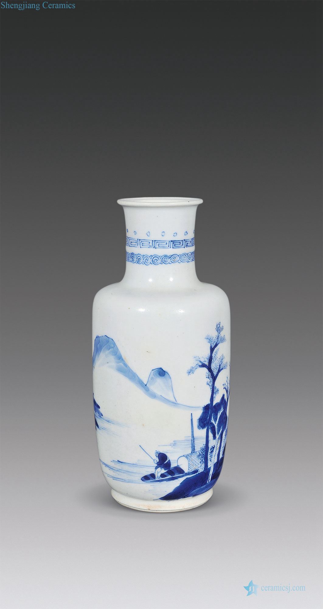 The qing emperor kangxi Blue and white figure small wooden stick bottle like fishing alone