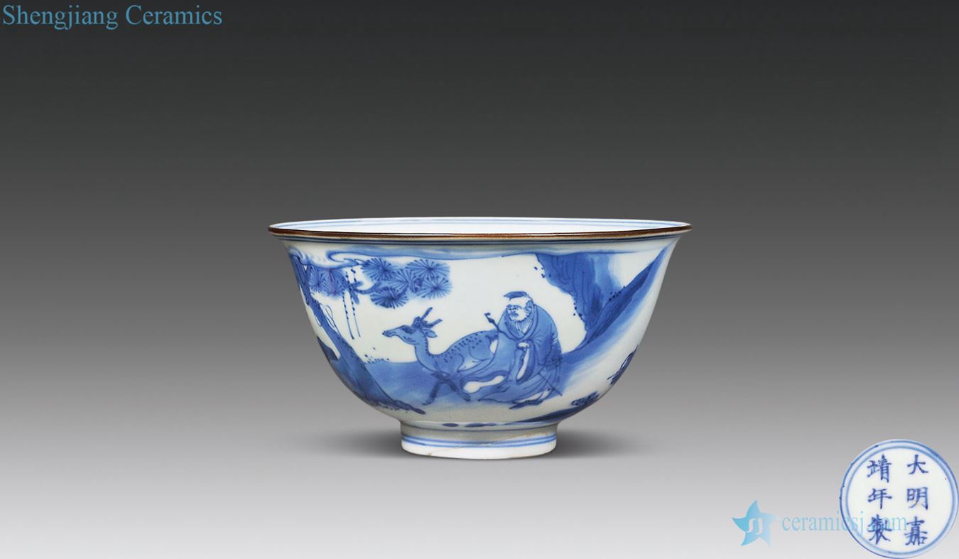Qing shunzhi Blue and white China 24:246 wish immortal characters green-splashed bowls