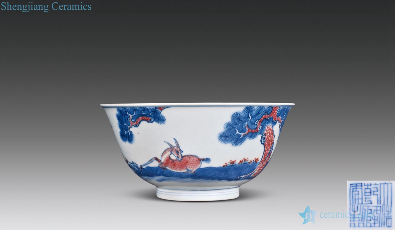 Qing qianlong Blue and white youligong ferro longevity bowl