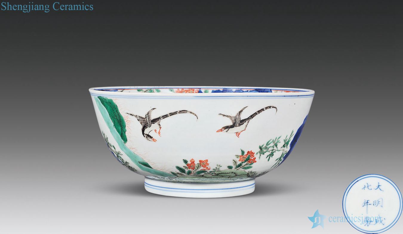The qing emperor kangxi Blue color painting of flowers and grain big bowl