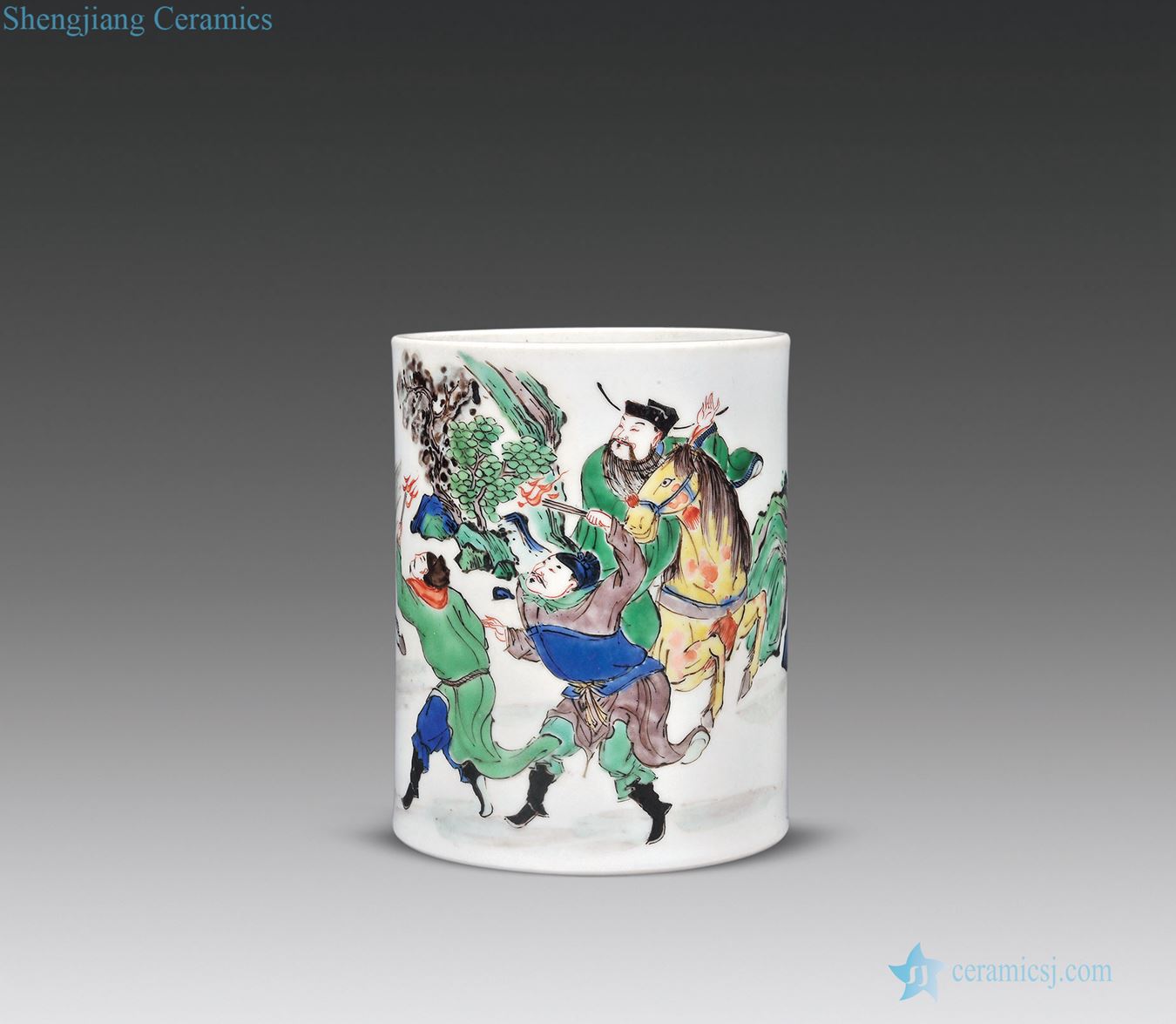 Under the qing emperor kangxi multicoloured Xiao Heyue after han xin character story figure pen container