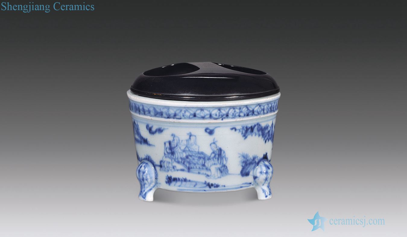 Ming dynasty Blue and white spirit character lines cylindrical furnace