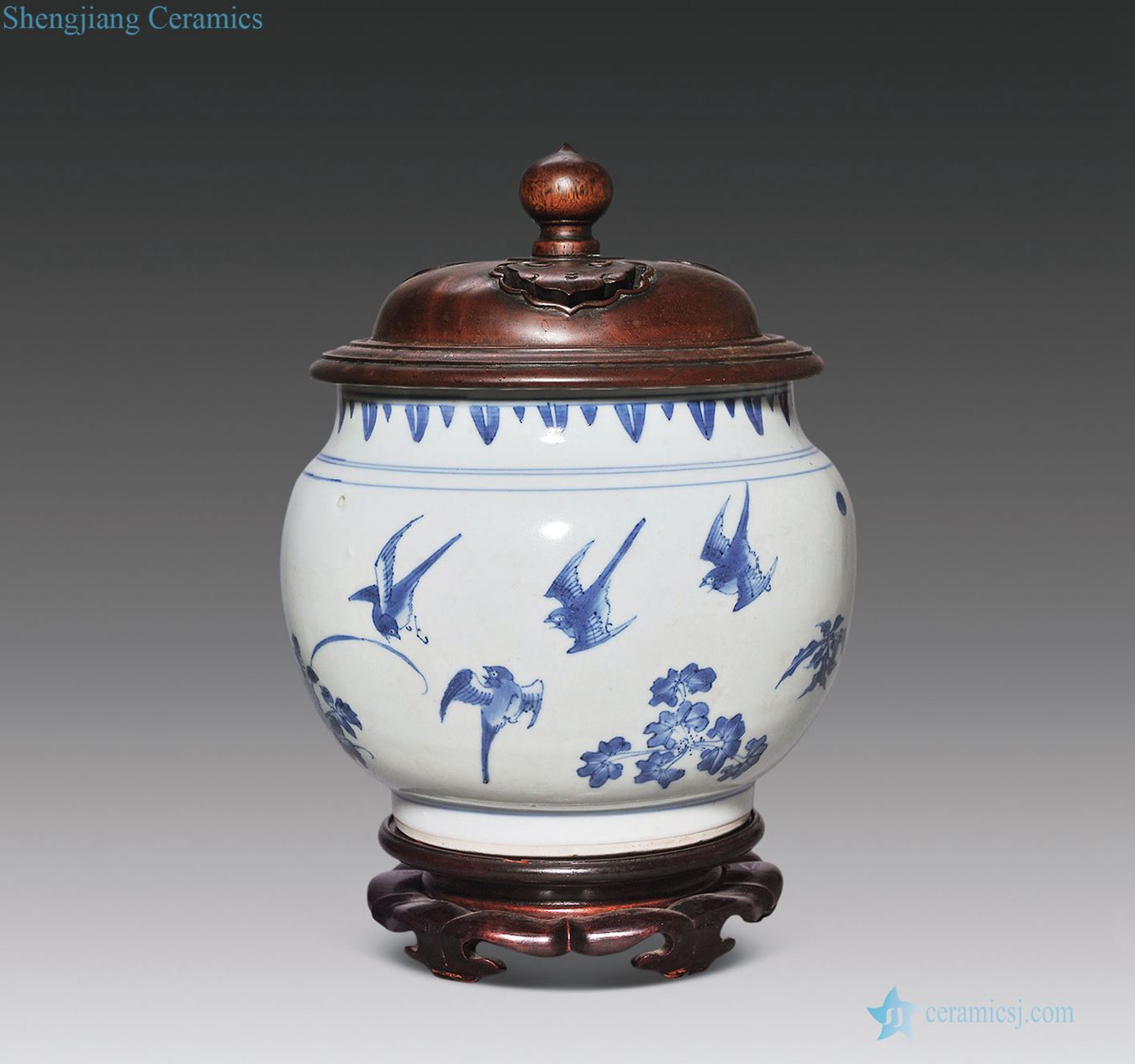 The qing emperor kangxi Blue and white peony ChunYan figure porridge pot