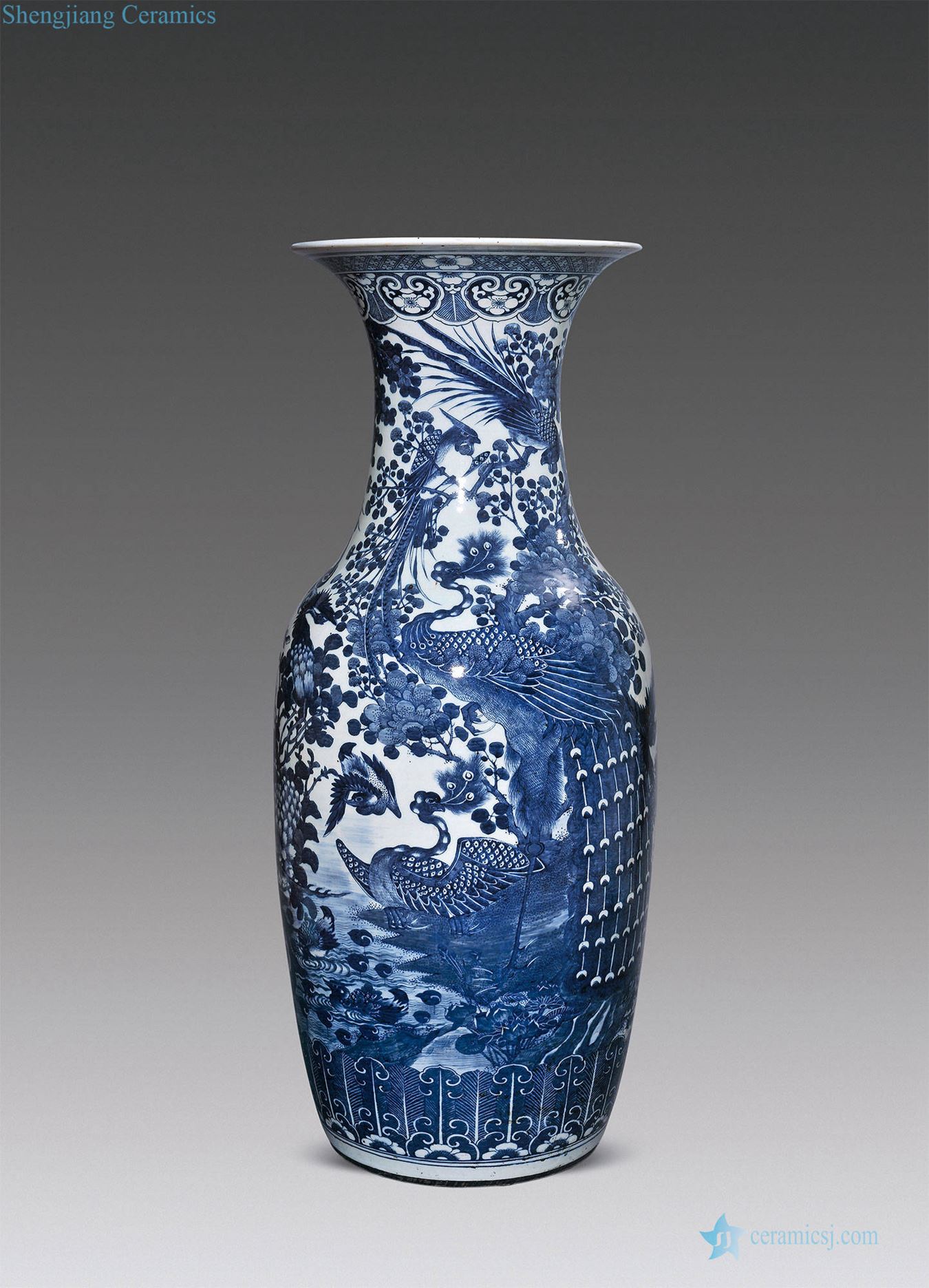 Mid qing Blue and white acquisition of figure large bottle