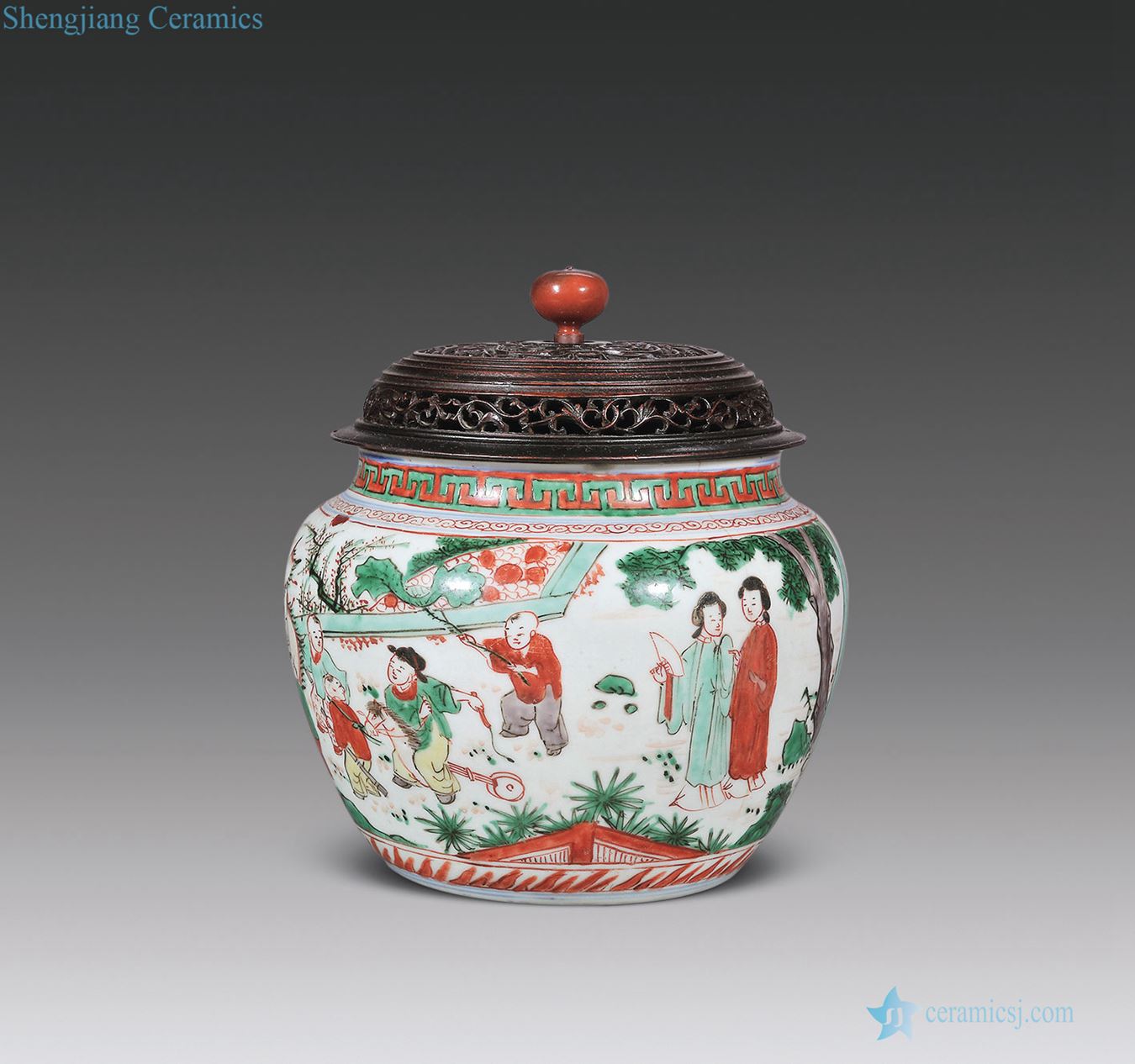 Qing shunzhi, kangxi colourful figure porridge pot lady baby play