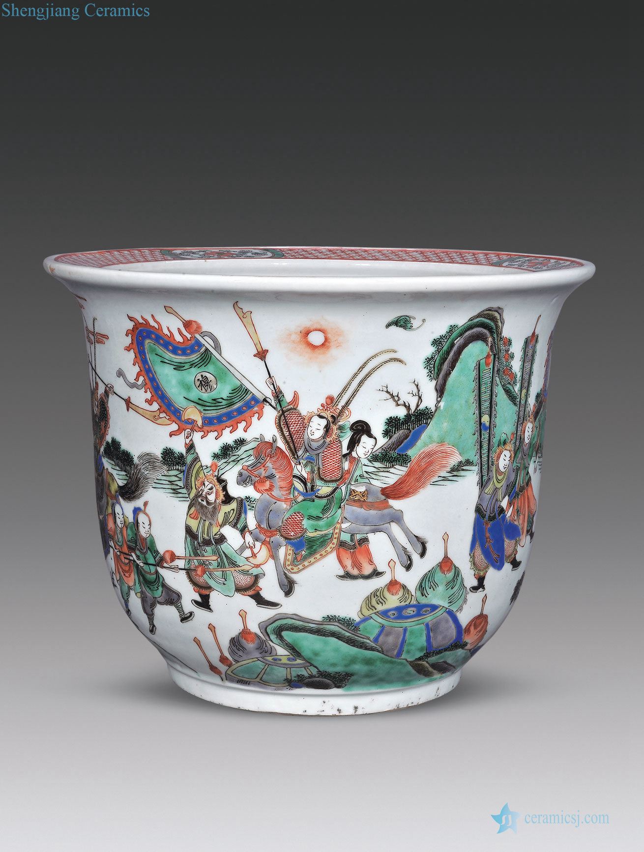 In late qing dynasty Colorful stories of Yang warrior figure flowerpot