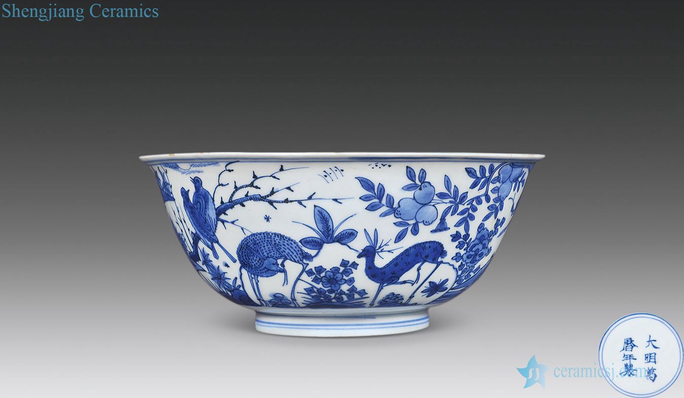 Ming wanli Blue and white celebrates the life of figure large bowl