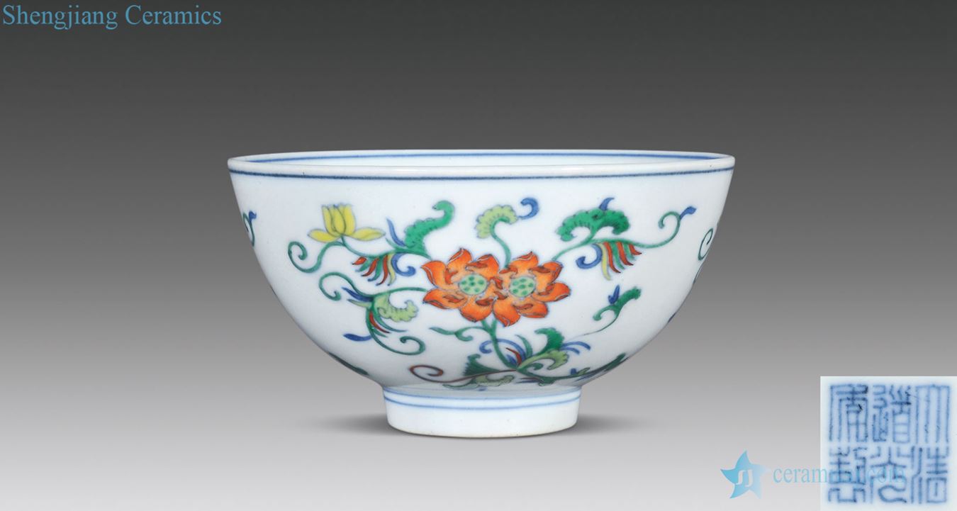 Qing daoguang bucket fold branch flowers green-splashed bowls