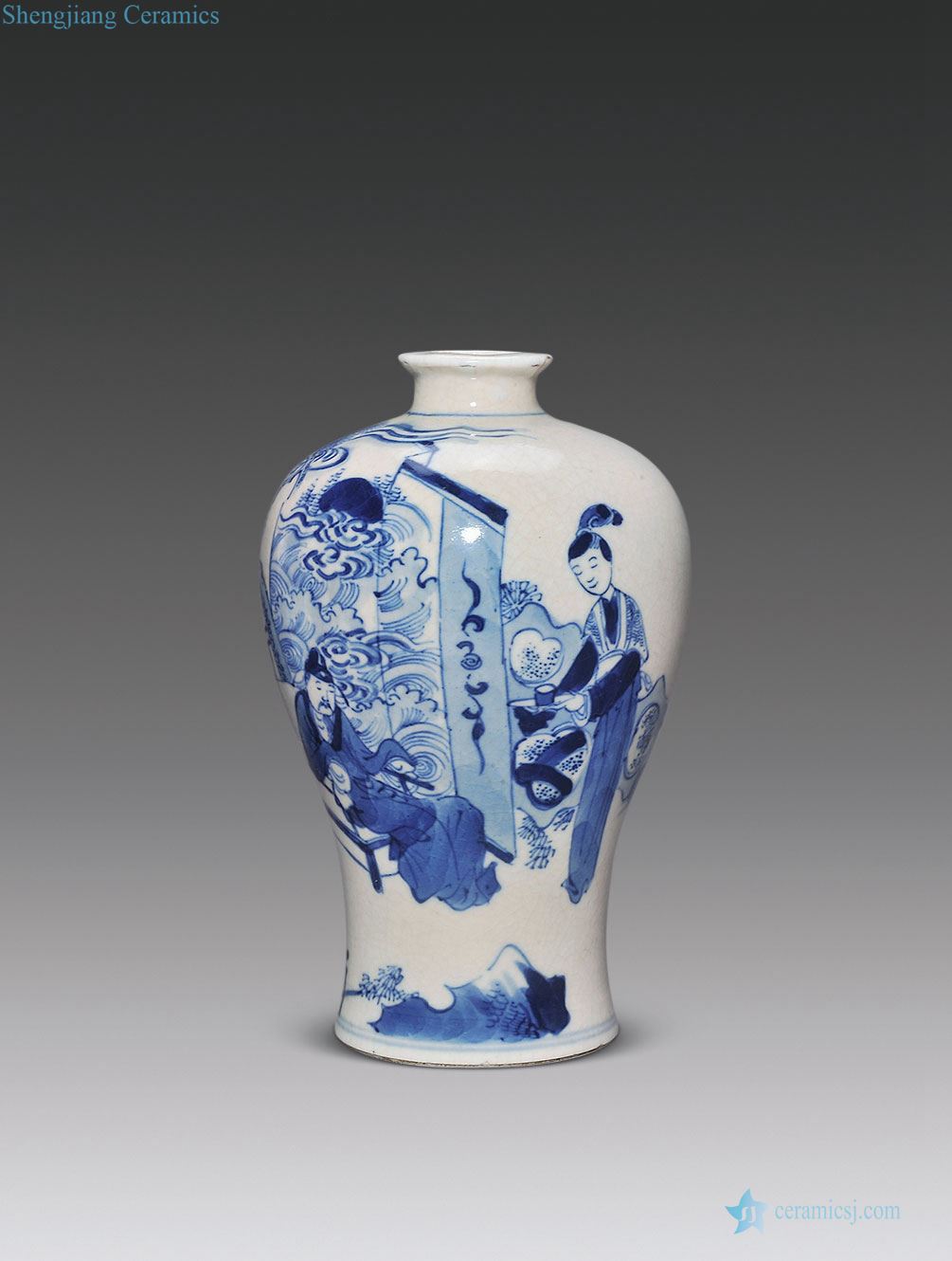 The qing emperor kangxi pulp tire figure xiaomei bottles of blue and white taibai drunk