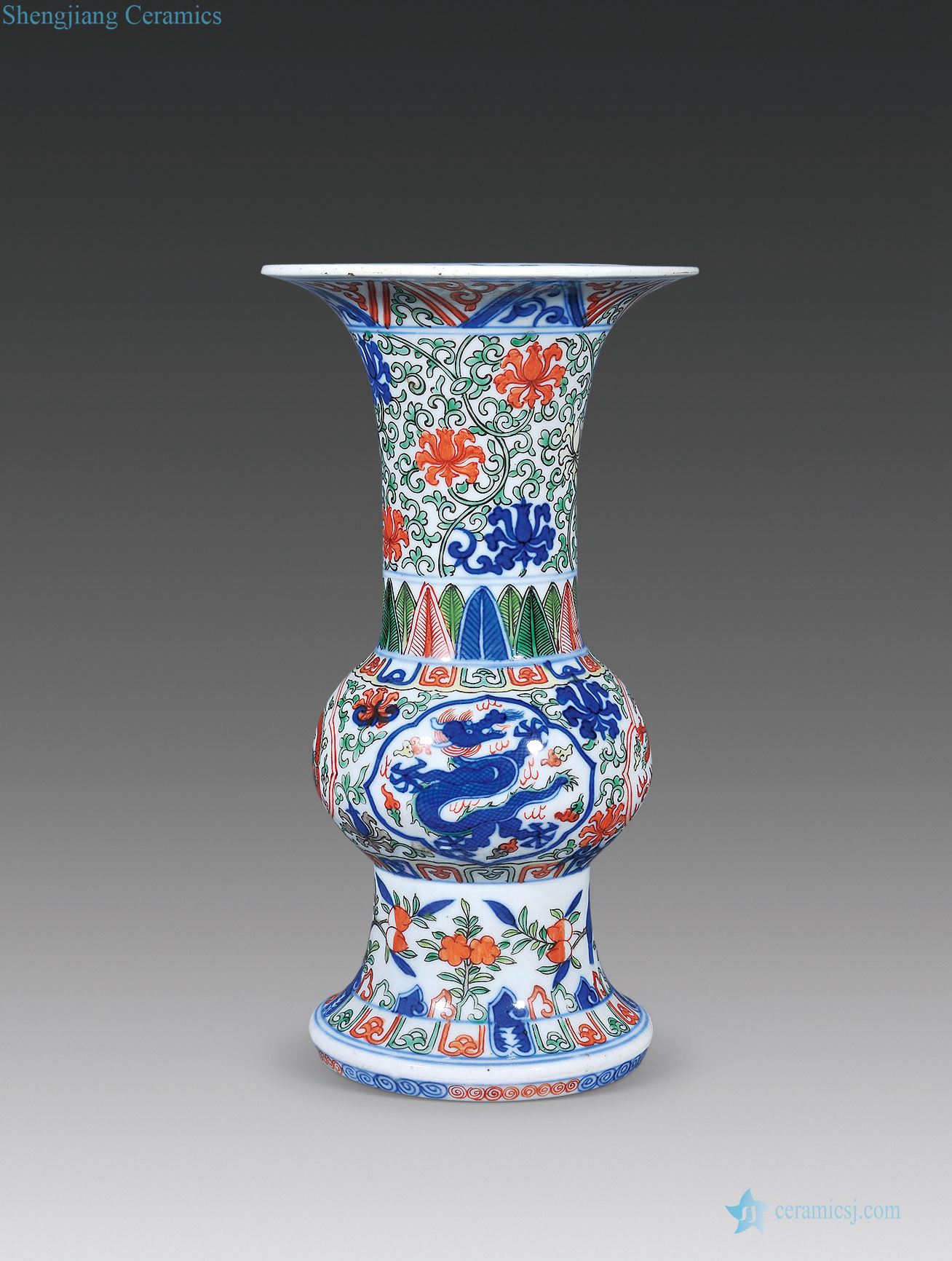 In late qing dynasty Blue and white color around lotus flower medallion YunLongWen vase with flowers