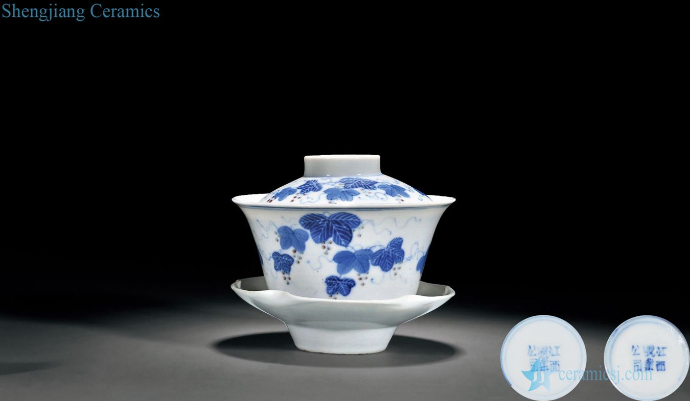 In late qing - blue and white youligong grape grain tureen of the republic of China